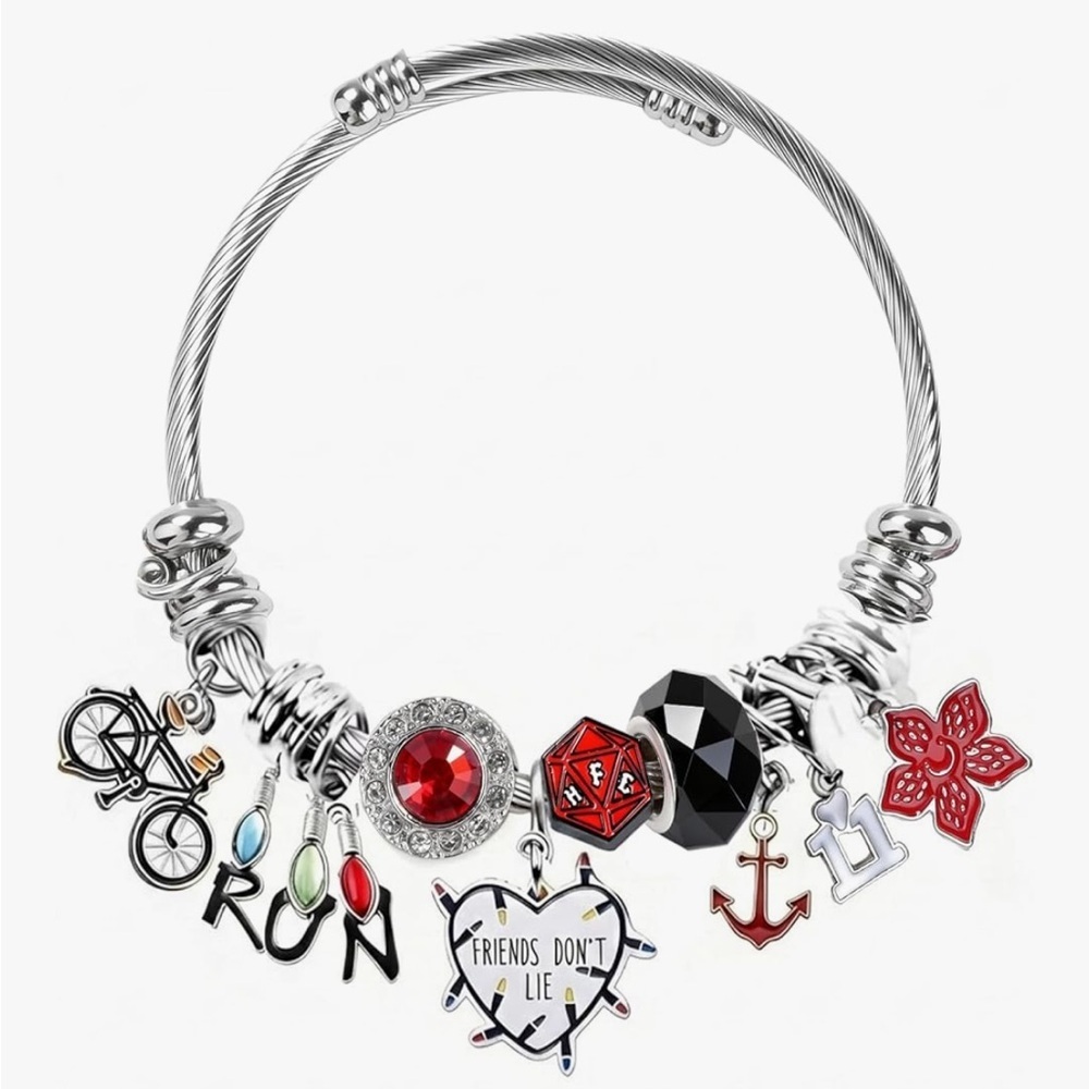 Stranger Things themed Silver Charm Bracelet